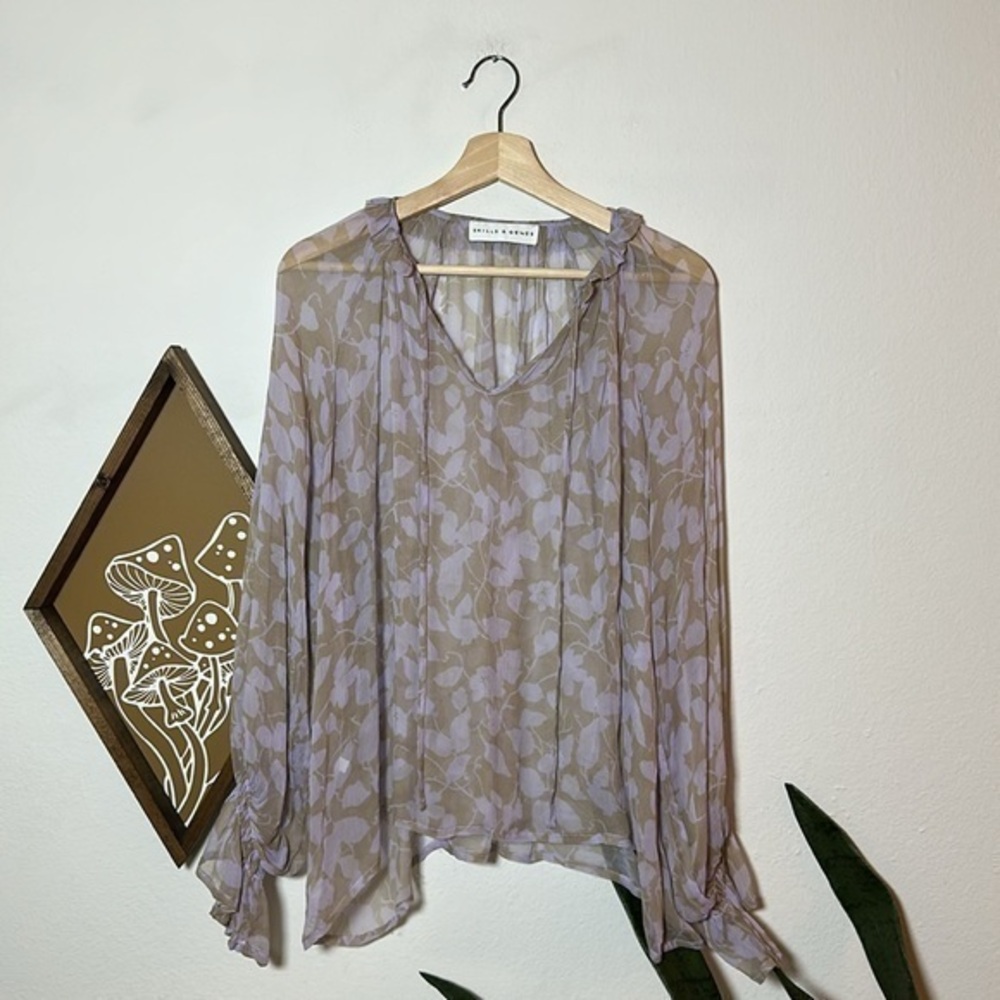 Skills & Genes Purple Sheer Floral Long Sleeve Blouse Sz.L